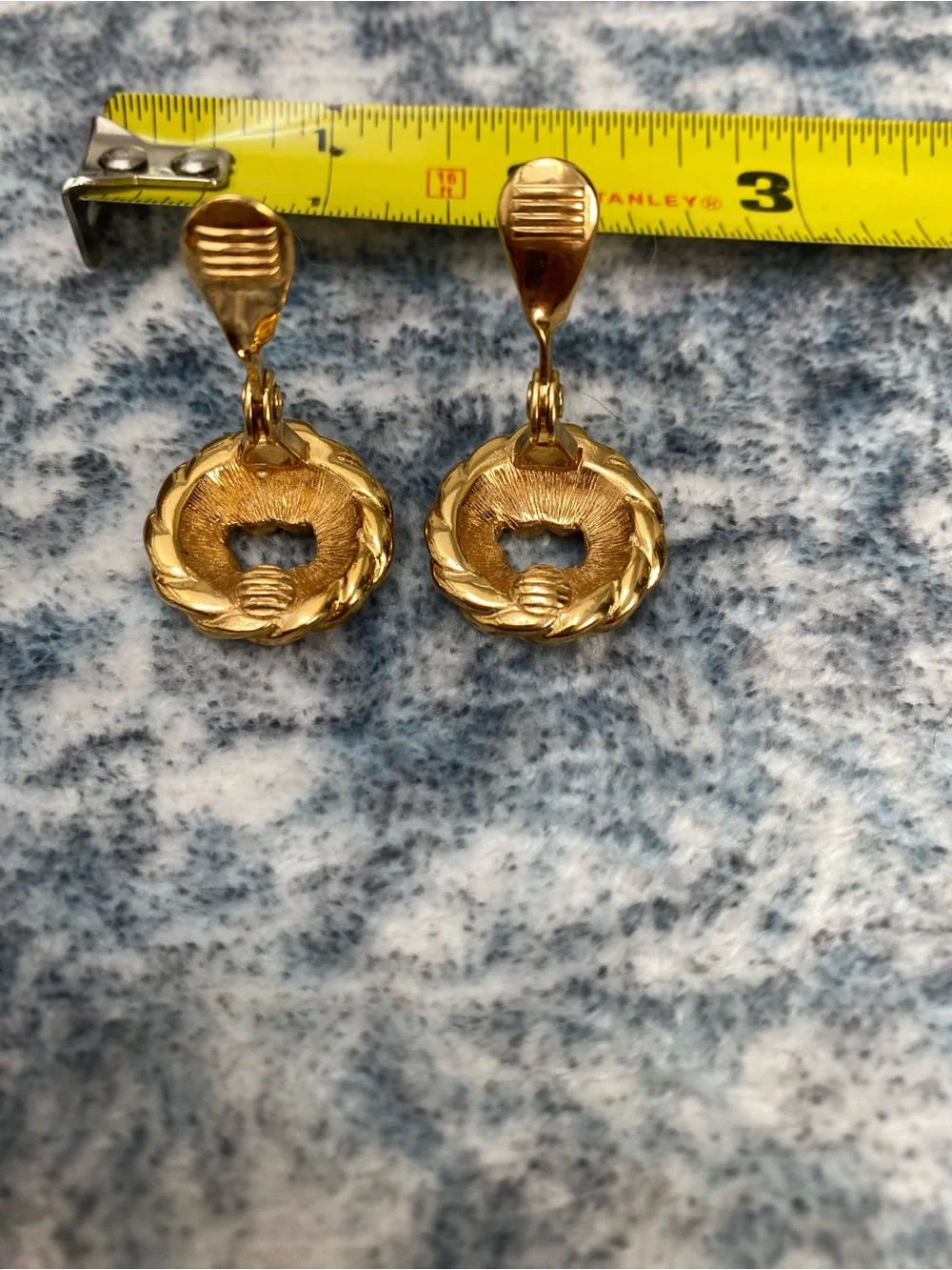 Vintage Monet Shiny Gold Tone Rope Knot Clip-On Earrings